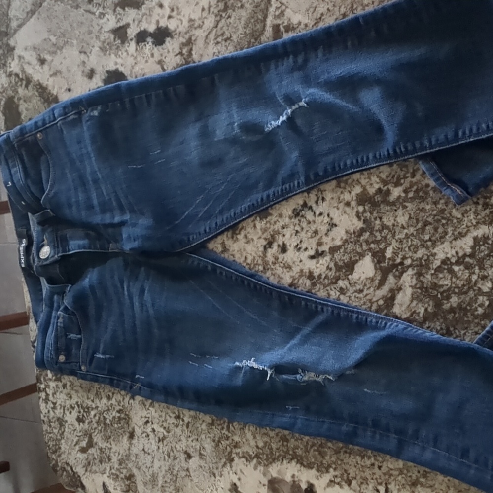 Express Mid Rise Straight Distressed Jeans - Picture 3 of 5